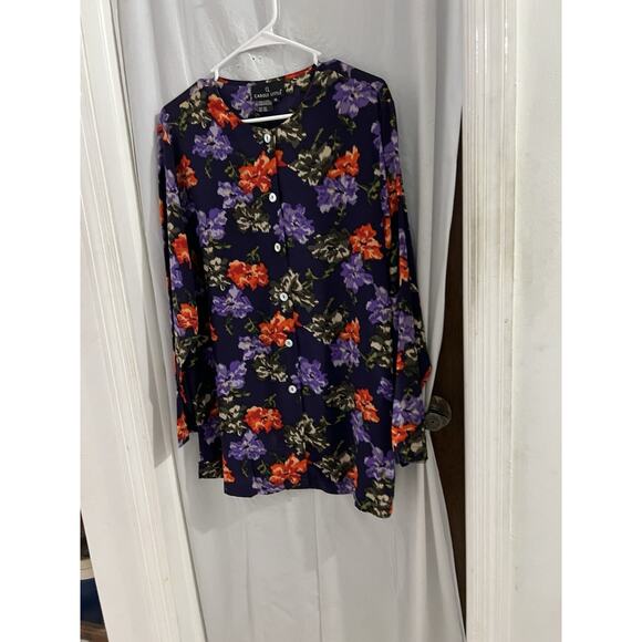 Carole Little Purple Floral Silk Button Down Tunic Sz 10 - Picture 1 of 5